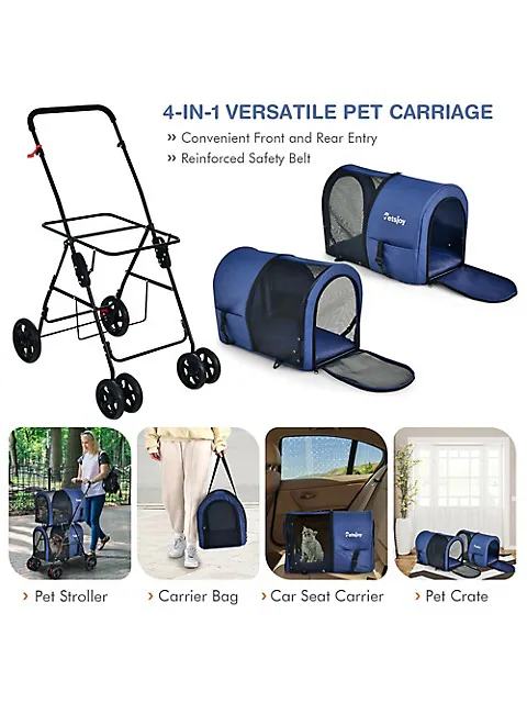 4-in-1 Double Pet Stroller W/ Detachable Carrier Travel Carriage