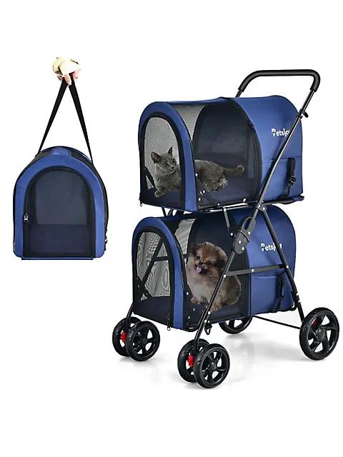 4-in-1 Double Pet Stroller W/ Detachable Carrier Travel Carriage