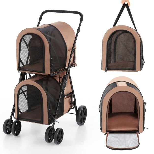 4-in-1 Double Pet Stroller W/ Detachable Carrier Travel Carriage