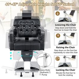 Adjustable Barber Chair Heavy-Duty Hydraulic Pump Salon Chair 360° Rotation