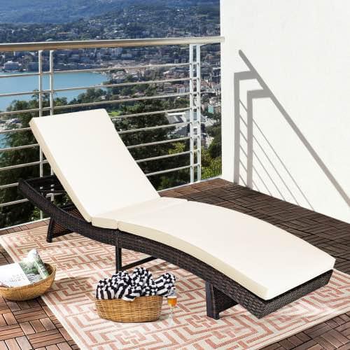 Outdoor Folding Chaise Lounge, Rattan Patio Lounge Chair with Removable Thick Cushion