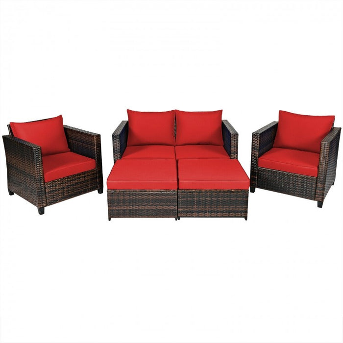 Costway Huge Sectional Couch 5-Piece Set with Removable Cushions - Suitable for Backyard and Pool