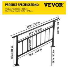Load image into Gallery viewer, 33&quot; H x 68&quot; W x 2&quot; D Outdoor Stair Railing Starting Steps
