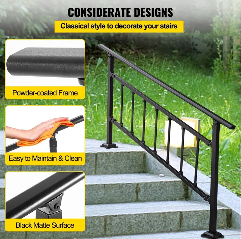 33" H x 68" W x 2" D Outdoor Stair Railing Starting Steps