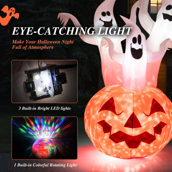 Halloween Inflatable Ghost Pumpkin with Built-in Spinning Flame Light - Suitable for Trick-or-Treat Events and Parties