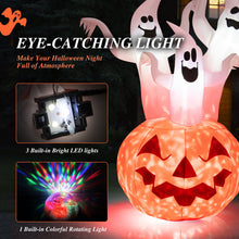 Charger l&#39;image dans la galerie, Halloween Inflatable Ghost Pumpkin with Built-in Spinning Flame Light - Suitable for Trick-or-Treat Events and Parties
