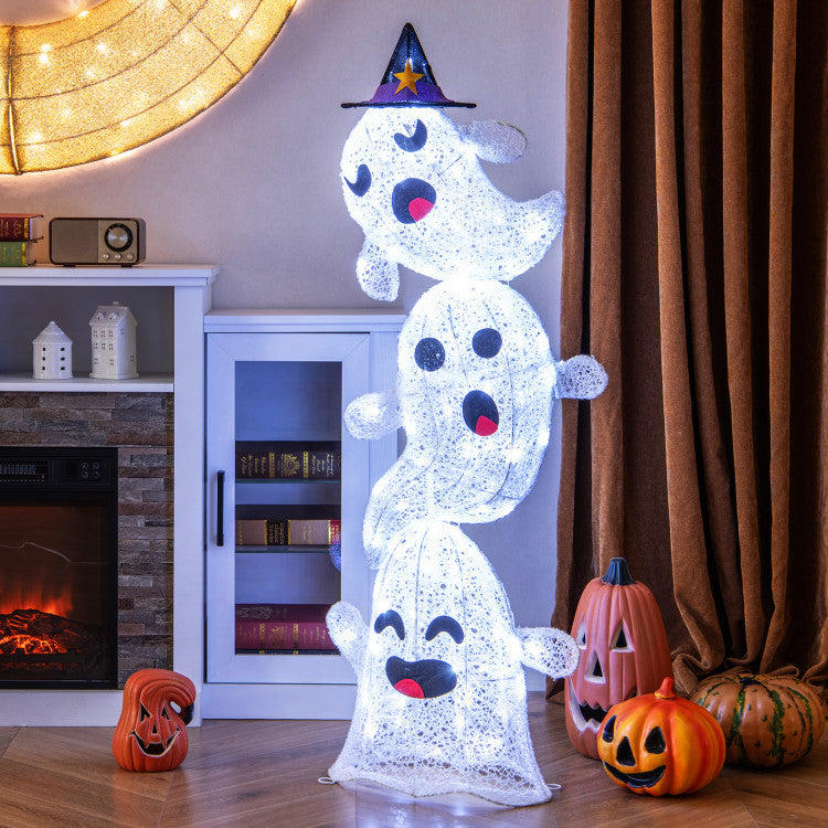 Halloween Standing Glowing Stacked Ghosts - Suitable for Haunted House and Halloween Decorations