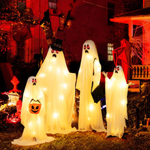 Load image into Gallery viewer, Halloween White Cloth Ghost Family 4-Piece Set with LED Lights - Suitable for Halloween Decorations, Haunted Houses, and Parties

