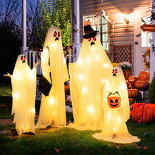 Load image into Gallery viewer, Halloween White Cloth Ghost Family 4-Piece Set with LED Lights - Suitable for Halloween Decorations, Haunted Houses, and Parties
