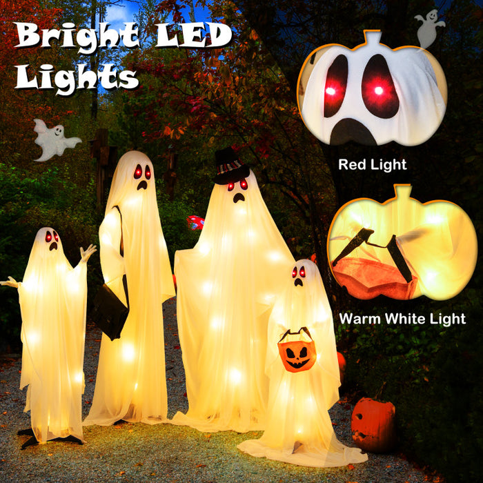Halloween White Cloth Ghost Family 4-Piece Set with LED Lights - Suitable for Halloween Decorations, Haunted Houses, and Parties