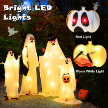 Load image into Gallery viewer, Halloween White Cloth Ghost Family 4-Piece Set with LED Lights - Suitable for Halloween Decorations, Haunted Houses, and Parties
