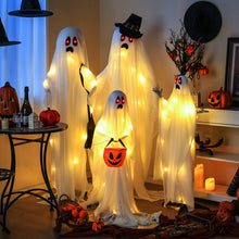 Load image into Gallery viewer, Halloween White Cloth Ghost Family 4-Piece Set with LED Lights - Suitable for Halloween Decorations, Haunted Houses, and Parties
