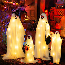 Load image into Gallery viewer, Halloween White Cloth Ghost Family 4-Piece Set with LED Lights - Suitable for Halloween Decorations, Haunted Houses, and Parties
