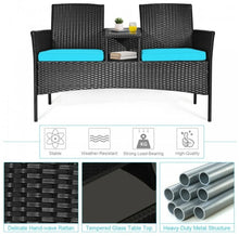Charger l&#39;image dans la galerie, Outdoor Wicker Patio Conversation Set Sofa Loveseat Glass Table with Turquoise Cushions
