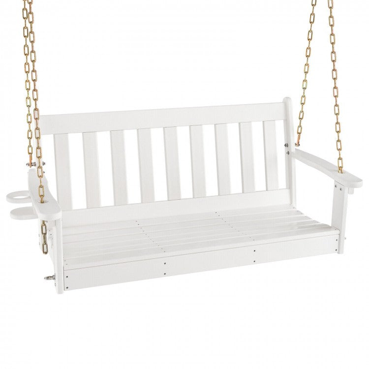 Patio Garden White 2-Person Rocking Chair Porch Swing with Cup Holders