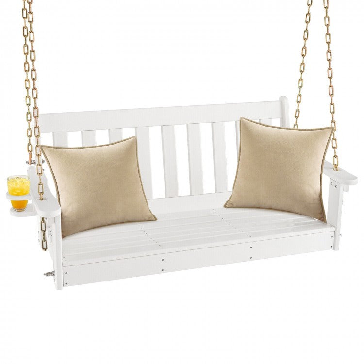 Patio Garden White 2-Person Rocking Chair Porch Swing with Cup Holders