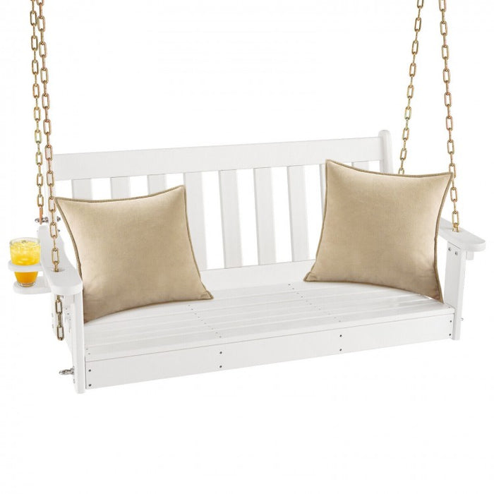 Patio Garden White 2-Person Rocking Chair Porch Swing with Cup Holders