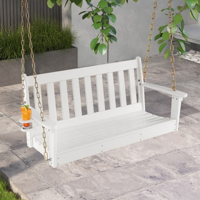 Patio Garden White 2-Person Rocking Chair Porch Swing with Cup Holders