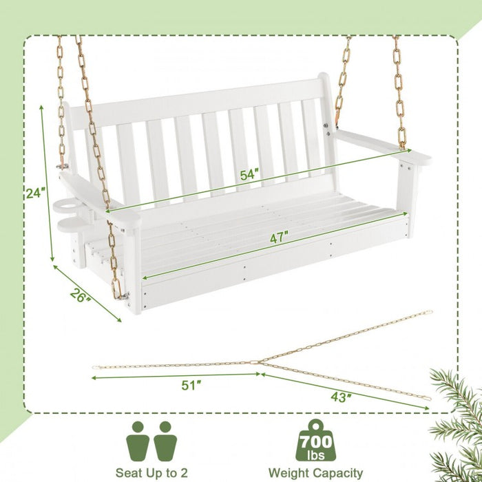 Patio Garden White 2-Person Rocking Chair Porch Swing with Cup Holders