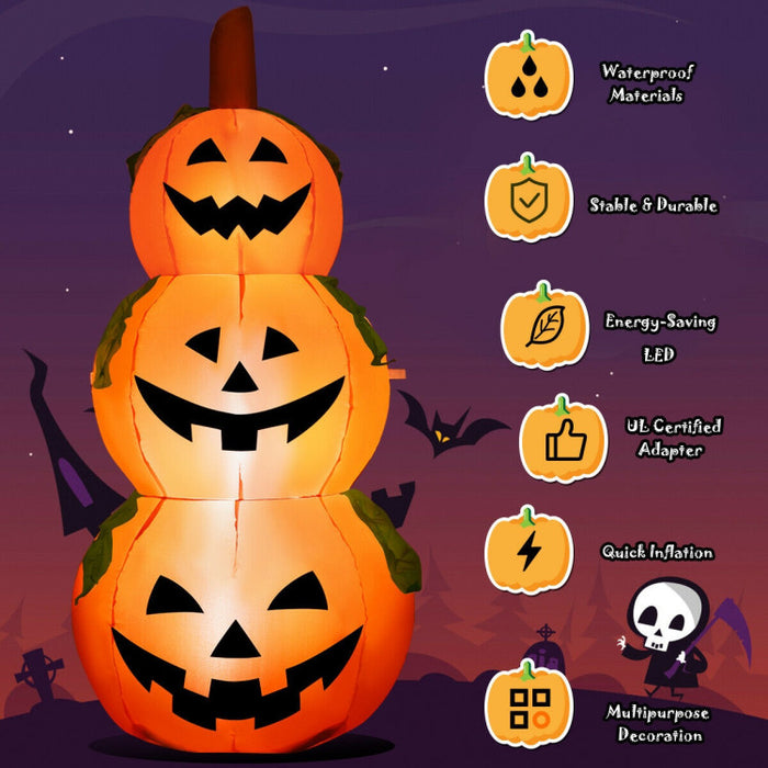 Halloween Inflatable Pumpkin 3-Piece Set with Built-in LED Lights and Waterproof Fan - Suitable for Halloween Decorations, Haunted Houses, and Parties