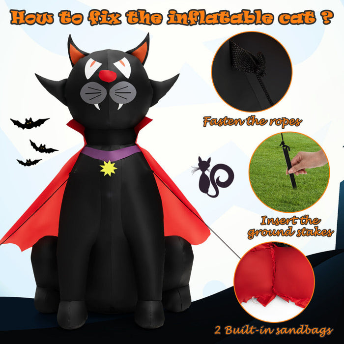 Halloween Inflatable Vampire Cat with Built-in LED Lights - Suitable for Halloween Parties
