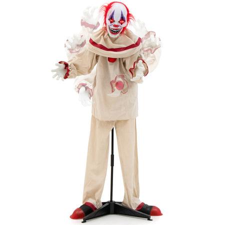 Halloween Electronic Animated Killer Clown with Pre-recorded Phrases - Head and Arms Movable, Suitable for Haunted House Decorations