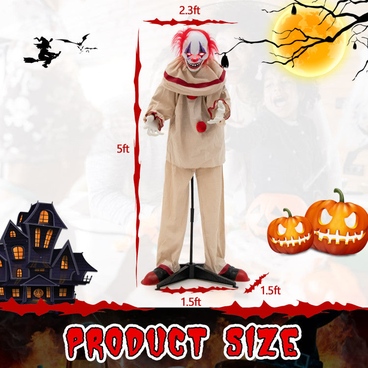 Halloween Electronic Animated Killer Clown with Pre-recorded Phrases - Head and Arms Movable, Suitable for Haunted House Decorations