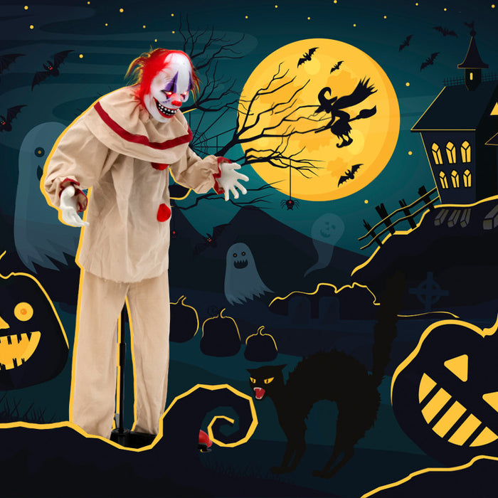 Halloween Electronic Animated Killer Clown with Pre-recorded Phrases - Head and Arms Movable, Suitable for Haunted House Decorations