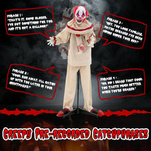 Load image into Gallery viewer, Halloween Electronic Animated Killer Clown with Pre-recorded Phrases - Head and Arms Movable, Suitable for Haunted House Decorations
