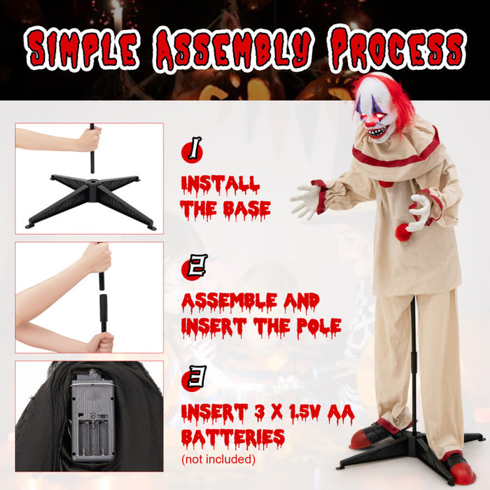 Halloween Electronic Animated Killer Clown with Pre-recorded Phrases - Head and Arms Movable, Suitable for Haunted House Decorations