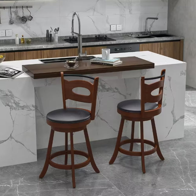 Auction Deal -360° Rotating Brown High-Back Bar Stool for Dining Room