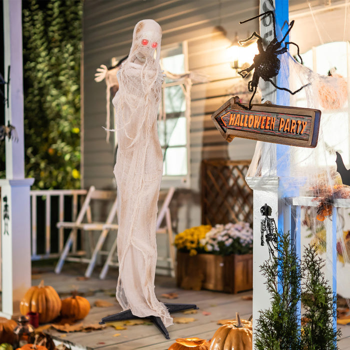 Halloween Electronic Animated Standing Mummy with Built-in LED Red Eyes - Suitable for Haunted Houses and Halloween Decorations