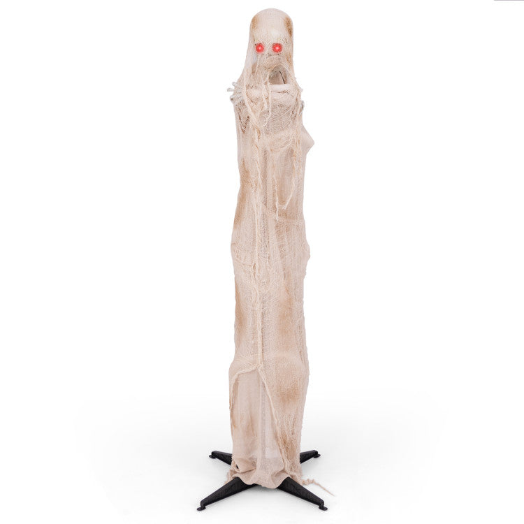 Halloween Electronic Animated Standing Mummy with Built-in LED Red Eyes - Suitable for Haunted Houses and Halloween Decorations