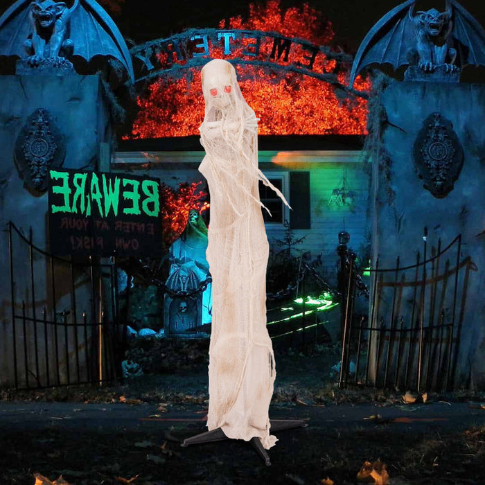 Halloween Electronic Animated Standing Mummy with Built-in LED Red Eyes - Suitable for Haunted Houses and Halloween Decorations