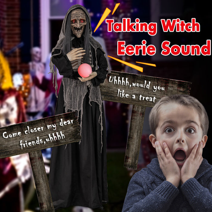 Halloween Electronic Animated Standing Witch with Built-in Sensor - Suitable for Scary Activities and Halloween Decorations