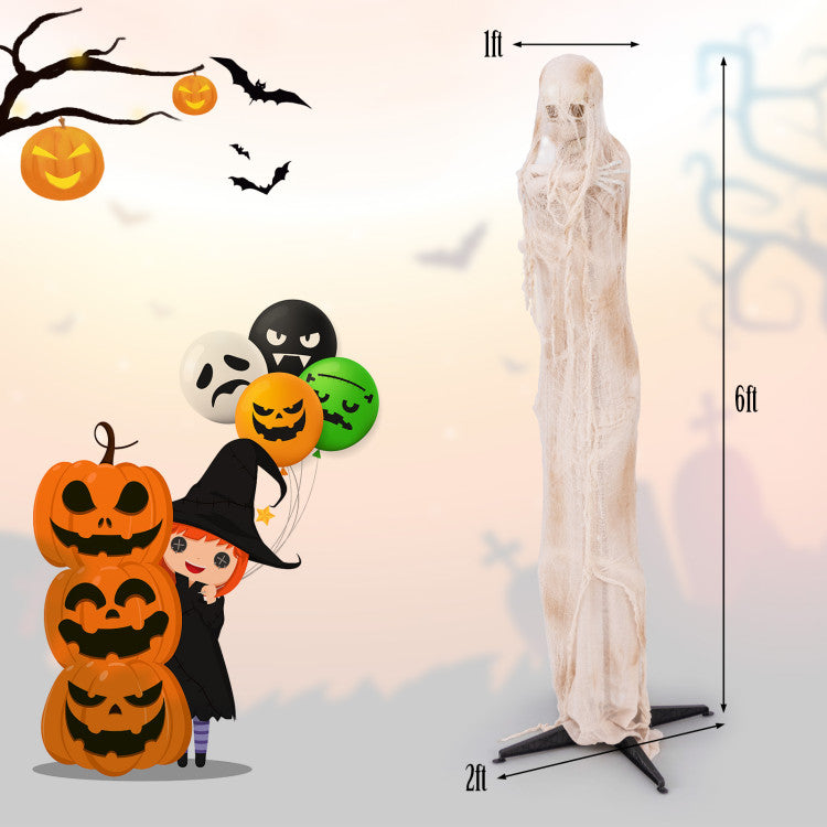Halloween Electronic Animated Standing Mummy with Built-in LED Red Eyes - Suitable for Haunted Houses and Halloween Decorations