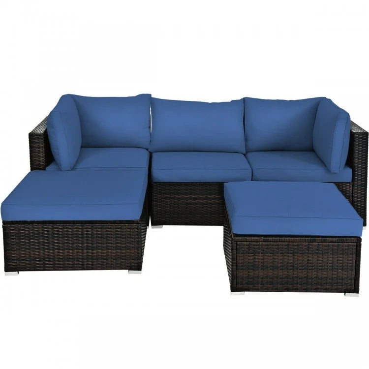 Costway Affordable Sectional Couches 5-Piece Set with Ottoman Table - Suitable for Patio, Garden, and Backyard