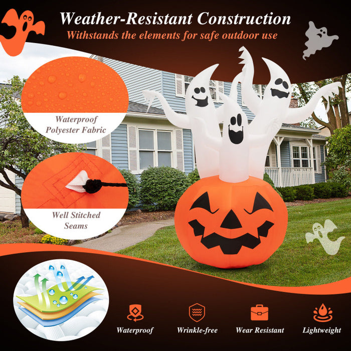 Halloween Inflatable Ghost Pumpkin with Built-in Spinning Flame Light - Suitable for Trick-or-Treat Events and Parties