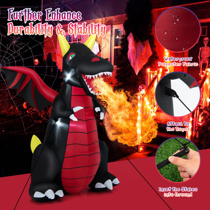 Halloween Inflatable Fire Dragon with LED Lights - Suitable for Halloween Decorations and Scary Parties