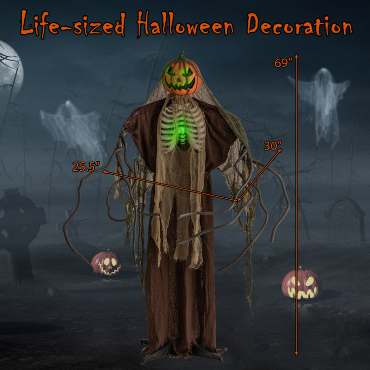 Halloween Electronic Animated Ghost Pumpkin with Glowing Features and Waving Fingers - Suitable for Halloween Decorations and Celebrations