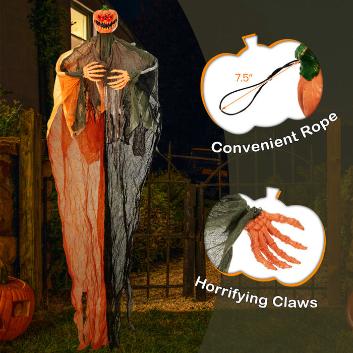 Halloween Hanging Pumpkin Ghost with Glowing Red Eyes and Bendable Arms - Suitable for Haunted Houses and Halloween Decorations
