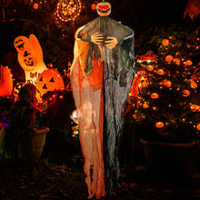 Load image into Gallery viewer, Halloween Hanging Pumpkin Ghost with Glowing Red Eyes and Bendable Arms - Suitable for Haunted Houses and Halloween Decorations
