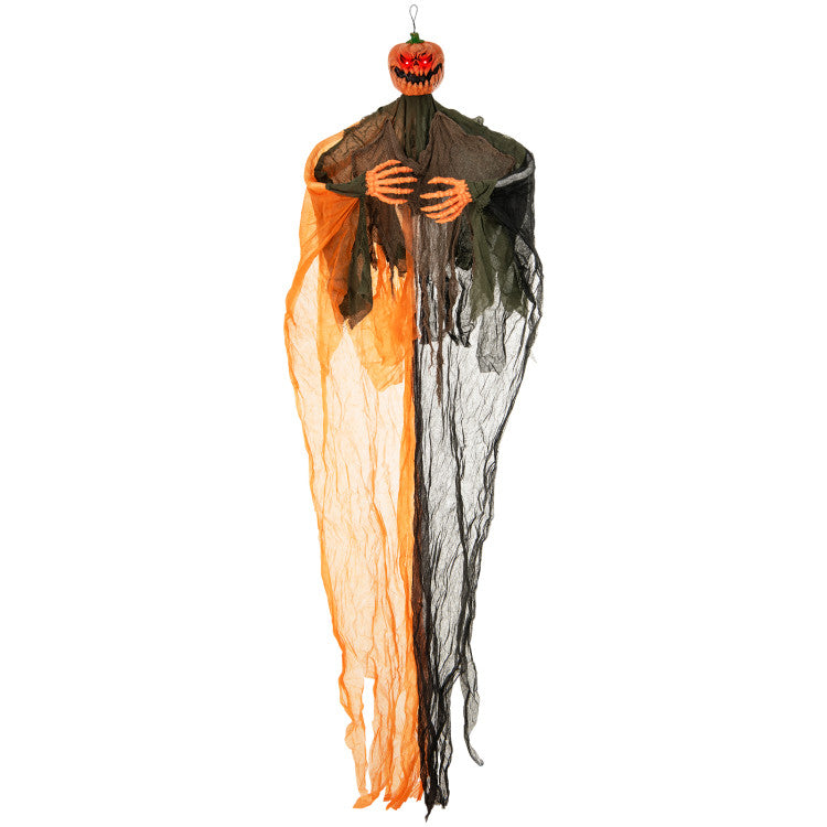 Halloween Hanging Pumpkin Ghost with Glowing Red Eyes and Bendable Arms - Suitable for Haunted Houses and Halloween Decorations