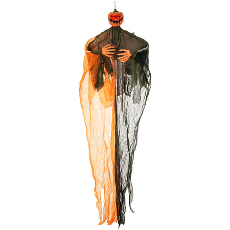 Halloween Hanging Pumpkin Ghost with Glowing Red Eyes and Bendable Arms - Suitable for Haunted Houses and Halloween Decorations