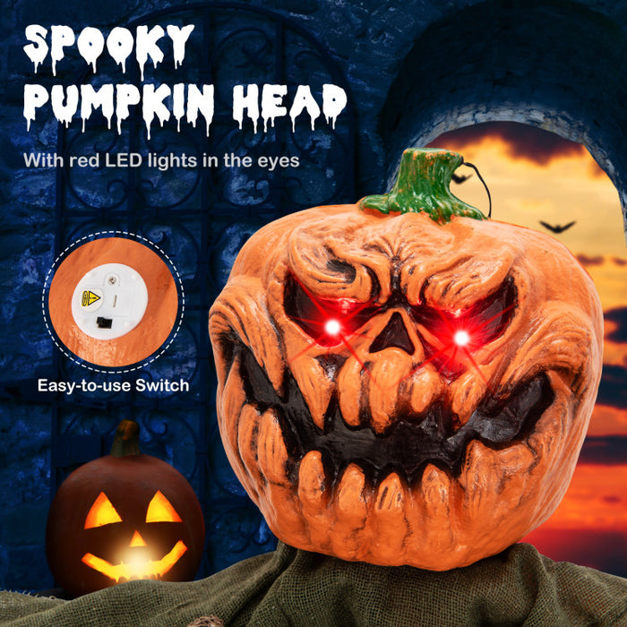 Halloween Hanging Pumpkin Ghost with Glowing Red Eyes and Bendable Arms - Suitable for Haunted Houses and Halloween Decorations