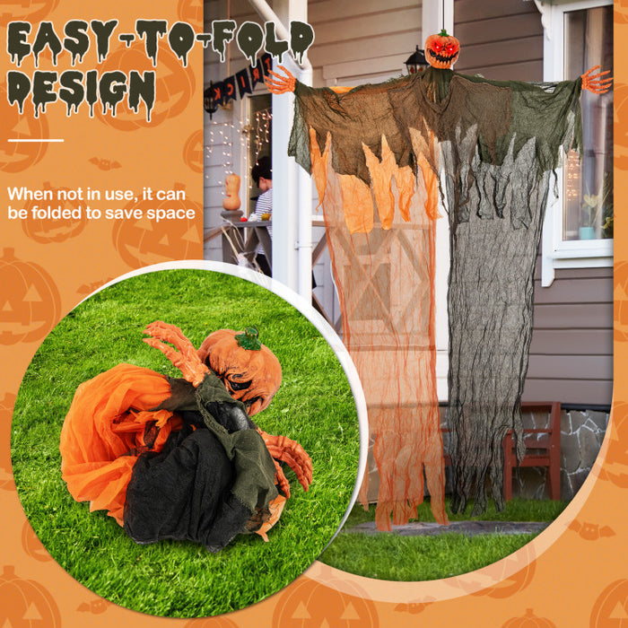 Halloween Hanging Pumpkin Ghost with Glowing Red Eyes and Bendable Arms - Suitable for Haunted Houses and Halloween Decorations