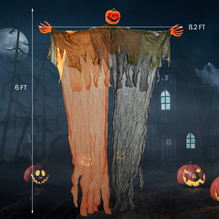 Halloween Hanging Pumpkin Ghost with Glowing Red Eyes and Bendable Arms - Suitable for Haunted Houses and Halloween Decorations