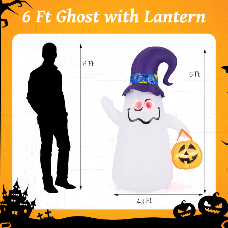 6-Foot Halloween Inflatable Ghost with Mirror Lights - Suitable for Halloween Events and Decorations