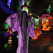 Load image into Gallery viewer, Halloween Electronic Standing Witch with Built-in Pre-recorded Phrases and Glowing Eyes - Suitable for Trick-or-Treat Activities and Halloween Decorations
