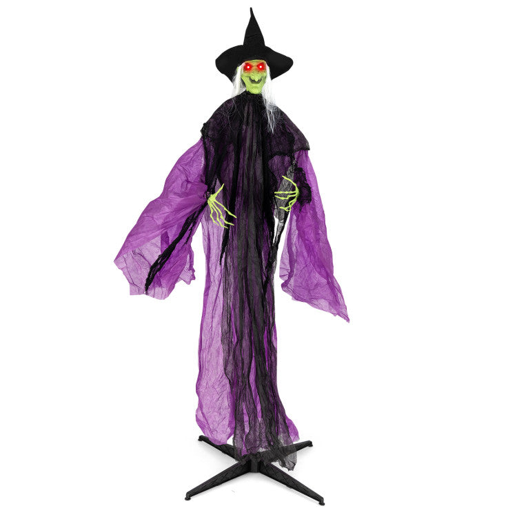 Halloween Electronic Standing Witch with Built-in Pre-recorded Phrases and Glowing Eyes - Suitable for Trick-or-Treat Activities and Halloween Decorations